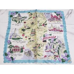 Vintage Burmel 1960's‎ Ladies Handkerchief Hanky ILLINOIS state souvenir mcm